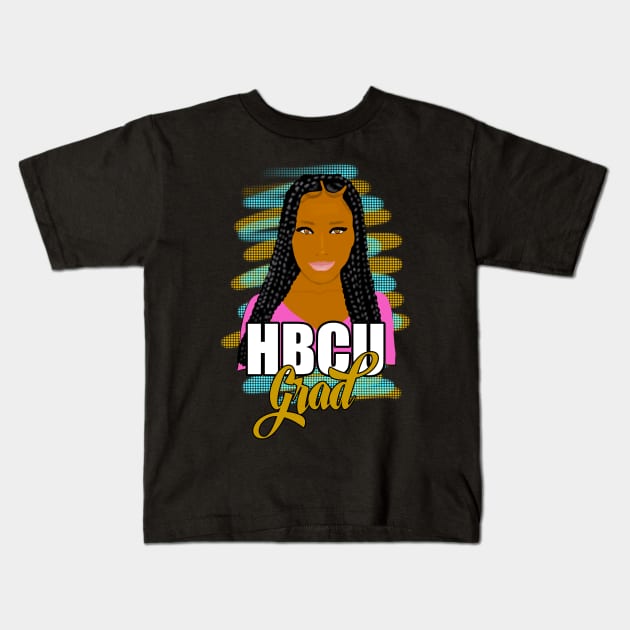 HBCU Grad Long Braids Kids T-Shirt by blackartmattersshop